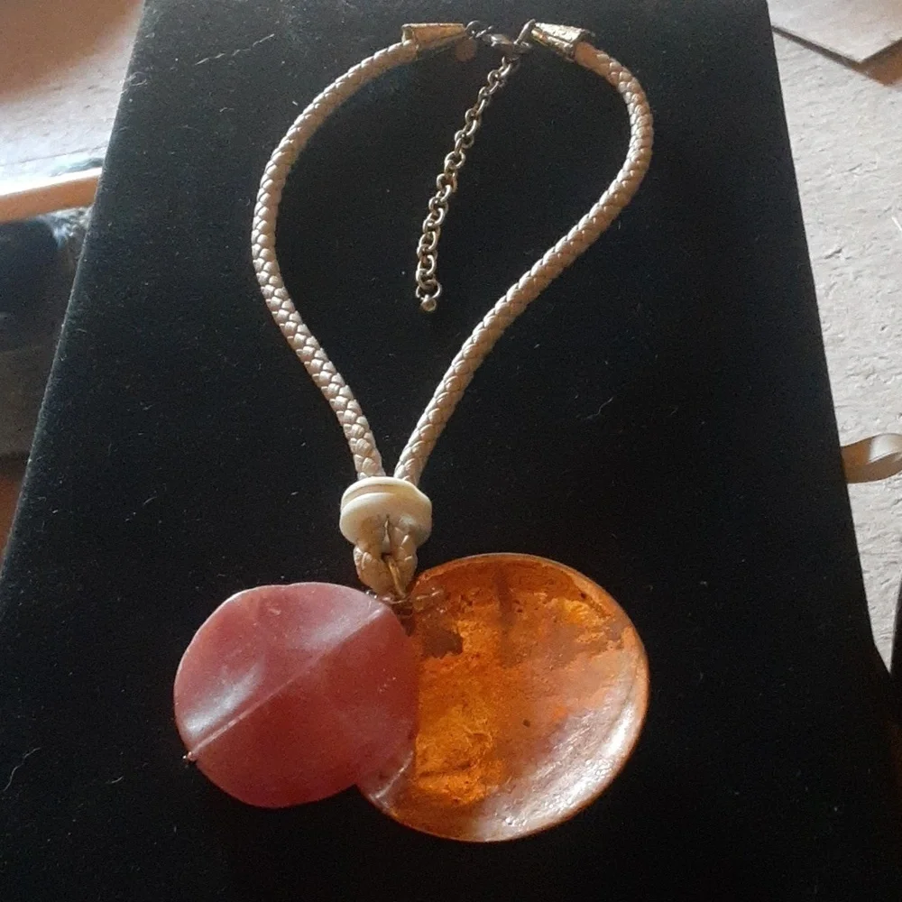 Elegant Copper Tone and Pink Pendant Necklace